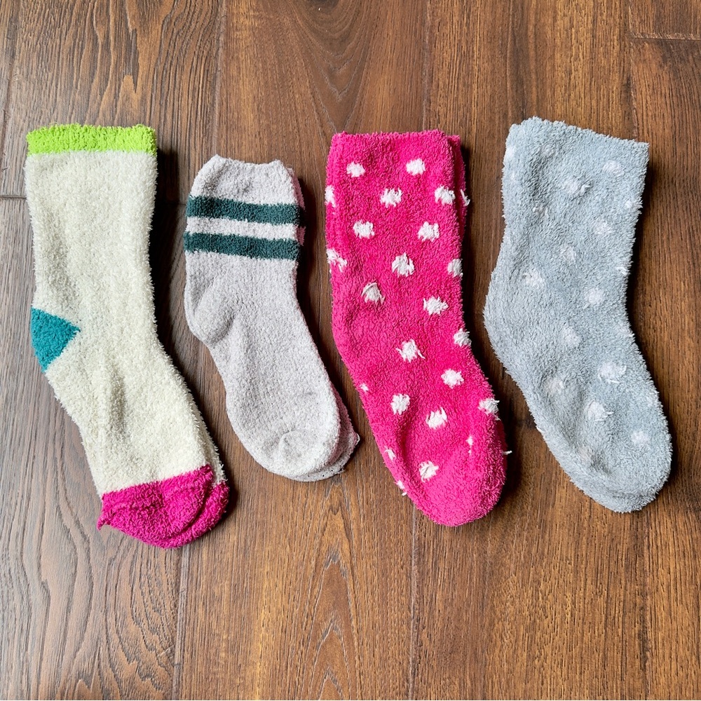 4 Pairs of Cozy Plush Fuzzy Microfiber Women's Sock Set in Pink, Gray, White